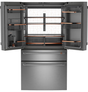 Cafe Standard-Depth 28.7-cu ft 4 -Door Smart Compatible French Door Refrigerator with Ice Maker with Water Dispenser ( Stainless Steel ) ENERGY STAR Certified