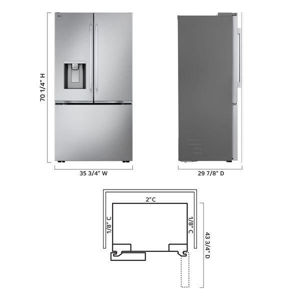 LG Counter-Depth Zero Clearance 23.7-cu ft 3 -Door Smart Compatible French Door Refrigerator with Dual Ice Maker with Water and Ice Dispenser ( PrintProof Stainless Steel ) ENERGY STAR Certified