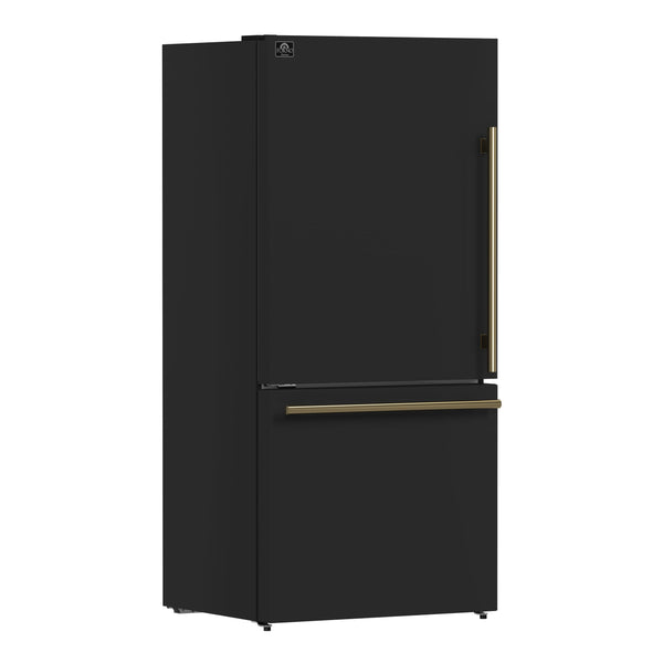 FORNO Milano Espresso 17.2-cu ft Counter-Depth Bottom-Freezer Refrigerator with Ice Maker ( Black ) ENERGY STAR Certified