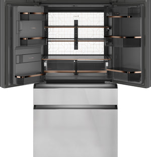 Cafe Standard-Depth Modern Glass 27.8-cu ft 4 -Door Smart Compatible French Door Refrigerator with Ice Maker with Water and Ice Dispenser ( Platinum Glass ) ENERGY STAR Certified