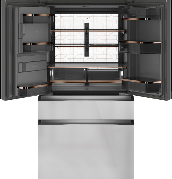 Cafe Standard-Depth Modern Glass 27.8-cu ft 4 -Door Smart Compatible French Door Refrigerator with Ice Maker with Water and Ice Dispenser ( Platinum Glass ) ENERGY STAR Certified