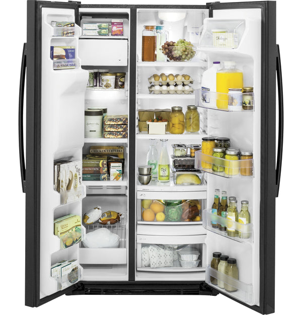 GE 21.9-cu ft Counter-Depth Side-by-Side Refrigerator with Ice Maker ,Water and Ice Dispenser ( Black )