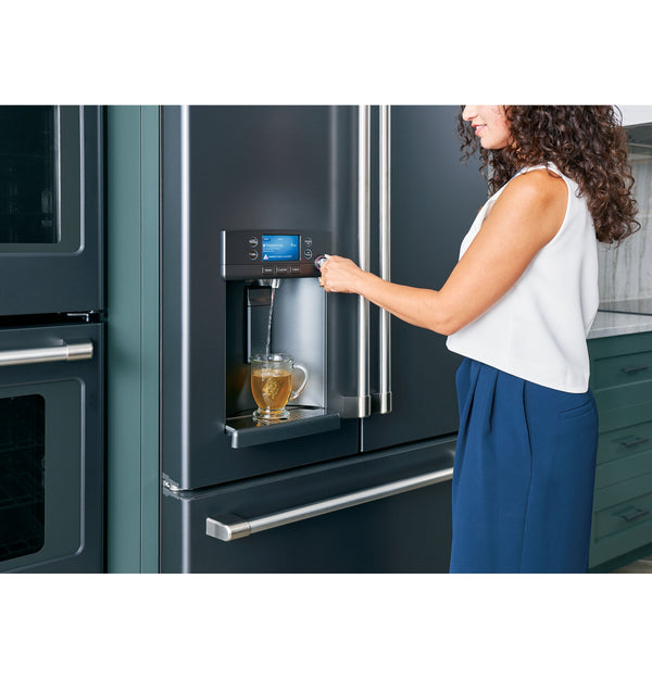 Cafe Counter-Depth 22.2-cu ft 3 -Door Smart Compatible French Door Refrigerator with Ice Maker with Water and Ice Dispenser ( Matte Black ) ENERGY STAR Certified