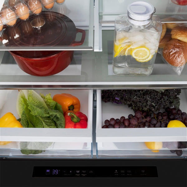 ZLINE KITCHEN & BATH Counter-Depth Autograph Edition 21.6-cu ft 4 -Door French Door Refrigerator with Ice Maker with Water Dispenser ( Fingerprint Resistant Black Stainless Steel with Polished Gold accent Handles ) ENERGY STAR Certified