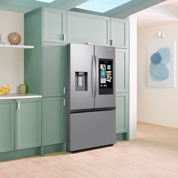 Samsung Counter-Depth Mega Capacity Family Hub 25-cu ft 3 -Door Smart Compatible French Door Refrigerator Triple with Water and Ice Dispenser ( Fingerprint Resistant Stainless Steel ) ENERGY STAR Certified