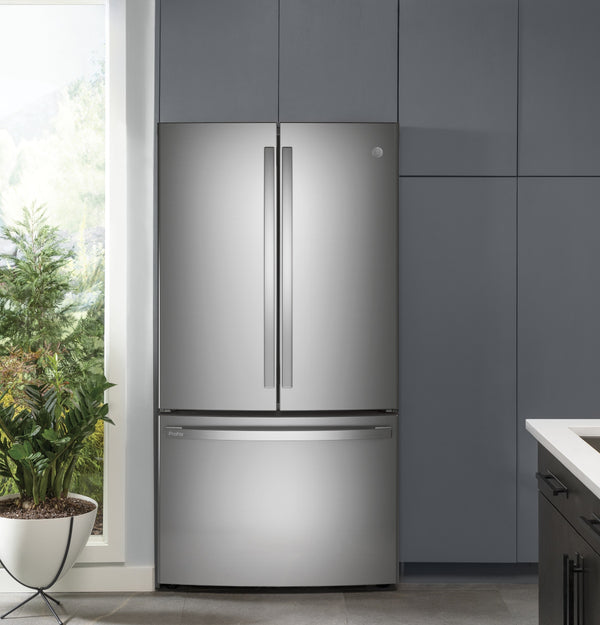 GE Profile Counter-Depth 23.1-cu ft 3 -Door French Door Refrigerator with Ice Maker with Water Dispenser ( Stainless Steel ) ENERGY STAR Certified