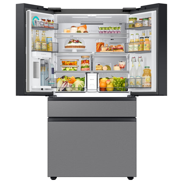 Samsung Bespoke Standard-Depth Inner Beverage Center 28.9-cu ft 4 -Door Smart Compatible French Door Refrigerator with Ice Maker with Water Dispenser ( Stainless Steel ) ENERGY STAR Certified