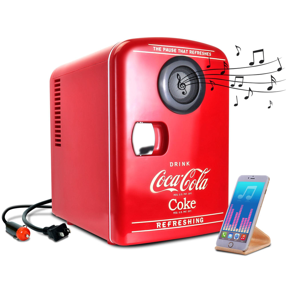 Coca-Cola 4L Cooler/Warmer w/ Bluetooth Speaker 0.14-cu ft Mini Fridge ( Red, Black )