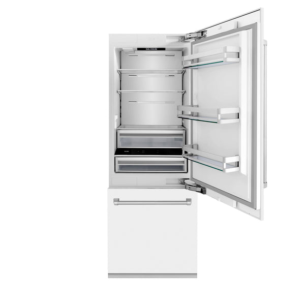 ZLINE KITCHEN & BATH 16.1-cu ft Counter-Depth Built-In Bottom-Freezer Refrigerator with Ice Maker ( Stainless Steel with White Matte Door ) ENERGY STAR Certified
