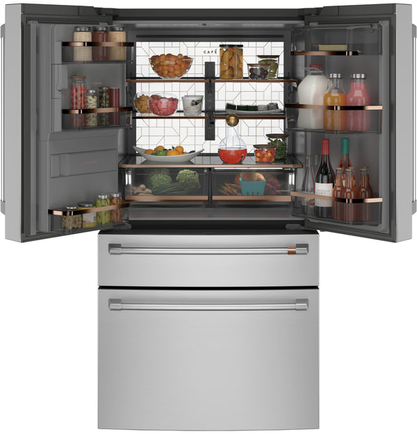 Cafe Counter-Depth 22.3-cu ft 4 -Door Smart Compatible French Door Refrigerator with Ice Maker with Water and Ice Dispenser ( Stainless Steel ) ENERGY STAR Certified