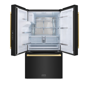 ZLINE KITCHEN & BATH Standard-Depth 28.9-cu ft 3 -Door French Door Refrigerator with Ice Maker with Water and Ice Dispenser ( Black Stainless Steel with Flat Champagne Bronze Handles ) ENERGY STAR Certified
