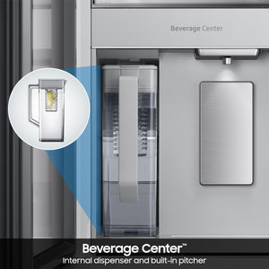 Samsung Bespoke Counter-Depth Family Hub 22.5-cu ft 4 -Door Smart Compatible French Door Refrigerator with Dual Ice Maker with Water Dispenser and Door within Door ( Charcoal Glass Top with Stainless Steel Bottom Panels ) ENERGY STAR Certified