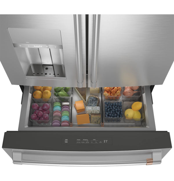 Cafe Standard-Depth 27.8-cu ft 4 -Door Smart Compatible French Door Refrigerator with Ice Maker with Water and Ice Dispenser ( Stainless Steel ) ENERGY STAR Certified
