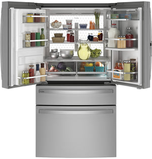 GE Profile Standard-Depth 27.9-cu ft 4 -Door Smart Compatible French Door Refrigerator with Ice Maker with Water and Ice Dispenser and Door within Door ( Stainless Steel ) ENERGY STAR Certified