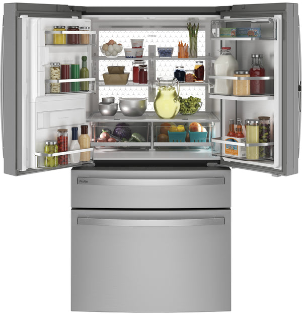 GE Profile Standard-Depth 27.9-cu ft 4 -Door Smart Compatible French Door Refrigerator with Ice Maker with Water and Ice Dispenser and Door within Door ( Stainless Steel ) ENERGY STAR Certified