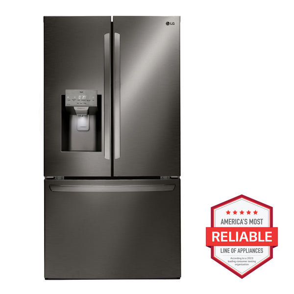 LG Standard-Depth 27.7-cu ft 3 -Door Smart Compatible French Door Refrigerator with Ice Maker with Water and Ice Dispenser ( Printproof Black Stainless Steel ) ENERGY STAR Certified