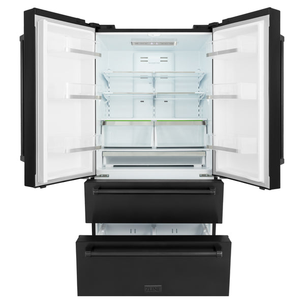 ZLINE KITCHEN & BATH Counter-Depth 22.5-cu ft 4 -Door French Door Refrigerator with Ice Maker ( Fingerprint Resistant Black Stainless Steel ) ENERGY STAR Certified