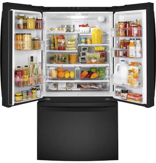 GE Standard-Depth 27-cu ft 3 -Door French Door Refrigerator with Ice Maker with Water Dispenser ( Black ) ENERGY STAR Certified