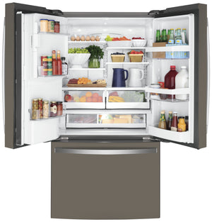 GE Counter-Depth 22.2-cu ft 3 -Door French Door Refrigerator with Ice Maker with Water and Ice Dispenser ( Slate ) ENERGY STAR Certified