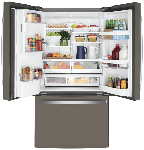 GE Counter-Depth 22.2-cu ft 3 -Door French Door Refrigerator with Ice Maker with Water and Ice Dispenser ( Slate ) ENERGY STAR Certified