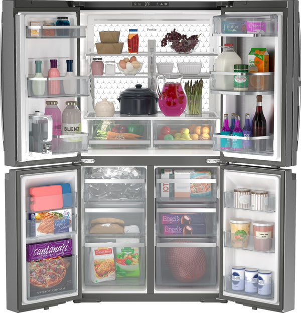 GE Profile Standard-Depth 28.3-cu ft 4 -Door Smart Compatible French Door Refrigerator with Ice Maker with Water Dispenser ( Stainless Steel ) ENERGY STAR Certified