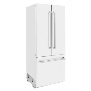 ZLINE KITCHEN & BATH Counter-Depth 19.6-cu ft 3 -Door Built-In French Door Refrigerator with Ice Maker with Water Dispenser ( Stainless Steel with White Matte Panel and Stainless Steel Handle ) ENERGY STAR Certified