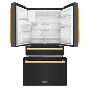 ZLINE KITCHEN & BATH Counter-Depth 21.6-cu ft 4 -Door French Door Refrigerator with Ice Maker with Water and Ice Dispenser ( Black Stainless Steel with Flat Polished Gold Handle ) ENERGY STAR Certified