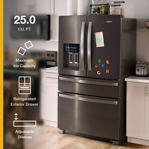 Whirlpool Standard-Depth 24.5-cu ft 4 -Door French Door Refrigerator with Ice Maker with Water and Ice Dispenser ( Black ) ENERGY STAR Certified