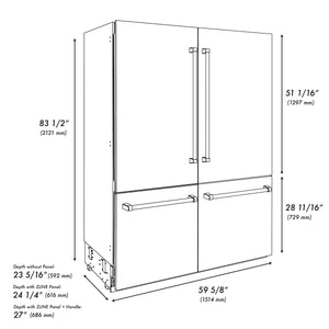 ZLINE KITCHEN & BATH Counter-Depth 32.2-cu ft 4 -Door Built-In French Door Refrigerator with Ice Maker with Water Dispenser ( Stainless Steel with White Matte Panels and Matte Black accent Handles ) ENERGY STAR Certified