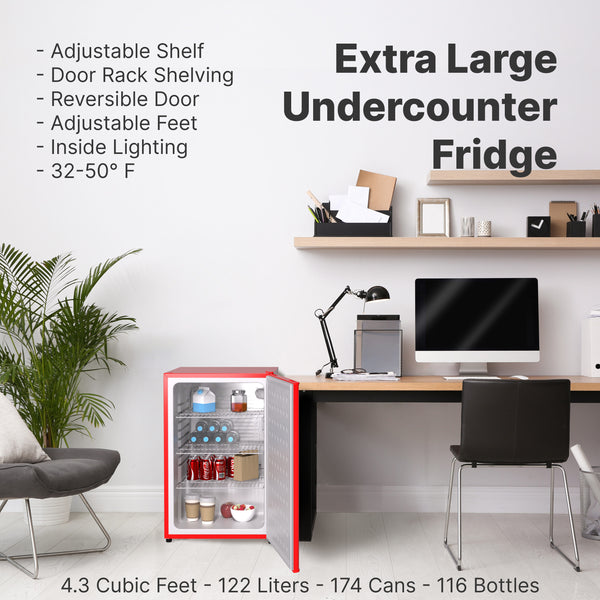 SnowLion Premium 122L Solid Door Undercounter 4.3-cu ft Mini Fridge ( Red ) Garage Ready