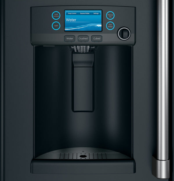 Cafe Counter-Depth 22.2-cu ft 3 -Door Smart Compatible French Door Refrigerator with Ice Maker with Water and Ice Dispenser ( Matte Black ) ENERGY STAR Certified