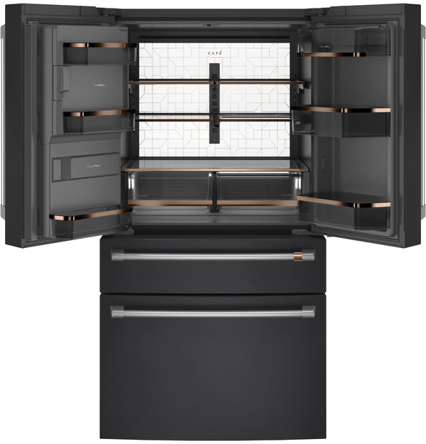 Cafe Counter-Depth 22.3-cu ft 4 -Door Smart Compatible French Door Refrigerator with Ice Maker with Water and Ice Dispenser ( Matte Black ) ENERGY STAR Certified