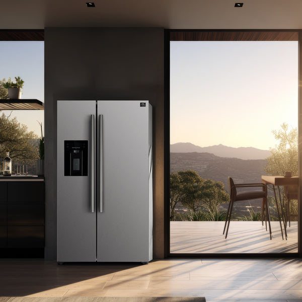 FORNO 20-cu ft Counter-Depth Side-by-Side Refrigerator with Ice Maker ,Water and Ice Dispenser ( Stainless Steel ) ENERGY STAR Certified