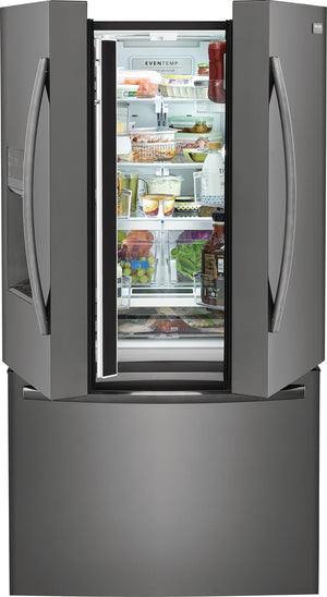 Frigidaire Gallery Standard-Depth 27.8-cu ft 3 -Door French Door Refrigerator with Dual Ice Maker with Water and Ice Dispenser ( Fingerprint Resistant Black Stainless Steel ) ENERGY STAR Certified