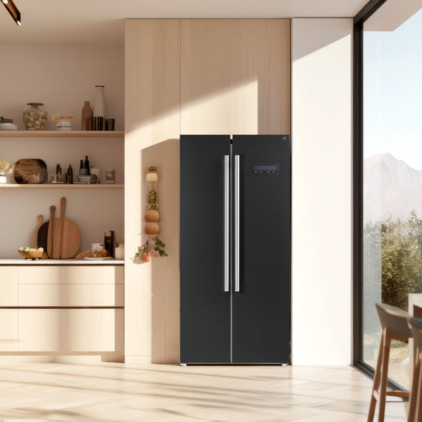 FORNO Salerno Espresso 15.62-cu ft Counter-Depth Side-by-Side Refrigerator ( Black )
