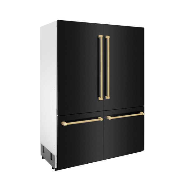 ZLINE KITCHEN & BATH Counter-Depth 32.2-cu ft 4 -Door Built-In French Door Refrigerator with Ice Maker with Water Dispenser ( Black Stainless Steel with Champagne Bronze accent Handles ) ENERGY STAR Certified