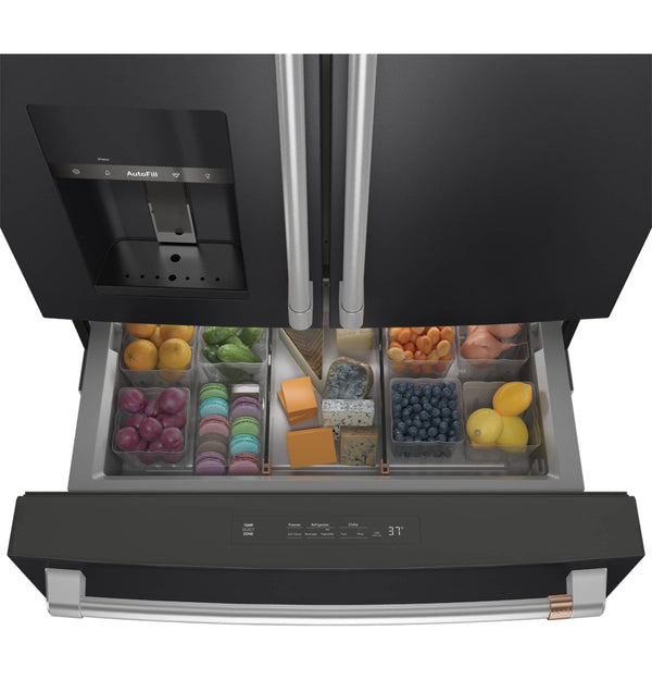 Cafe Standard-Depth 27.8-cu ft 4 -Door Smart Compatible French Door Refrigerator with Ice Maker with Water and Ice Dispenser ( Matte Black ) ENERGY STAR Certified