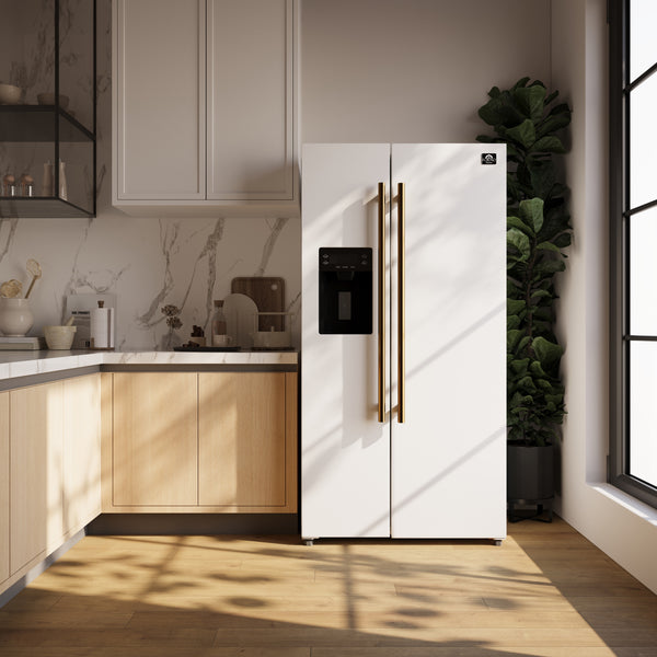FORNO Salerno 20-cu ft Counter-Depth Side-by-Side Refrigerator with Ice Maker ,Water and Ice Dispenser ( White ) ENERGY STAR Certified