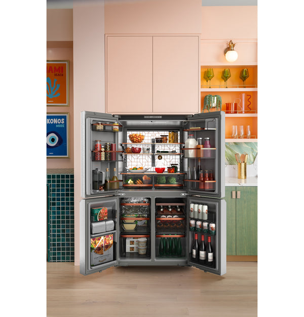 Cafe Standard-Depth 27.4-cu ft 4 -Door Smart Compatible French Door Refrigerator with Ice Maker with Water Dispenser ( Platinum Glass ) ENERGY STAR Certified