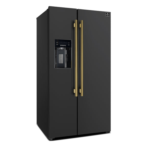 FORNO Salerno 20-cu ft Counter-Depth Side-by-Side Refrigerator with Ice Maker ,Water and Ice Dispenser ( Black ) ENERGY STAR Certified