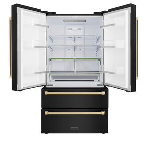 ZLINE KITCHEN & BATH Counter-Depth Autograph Edition 22.5-cu ft 4 -Door French Door Refrigerator with Ice Maker with Ice Dispenser ( Fingerprint Resistant Black Stainless Steel with Champagne Bronze accent Handles ) ENERGY STAR Certified