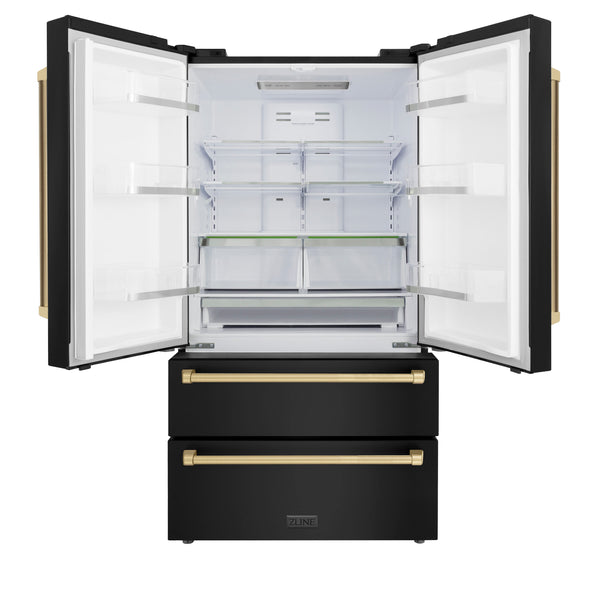 ZLINE KITCHEN & BATH Counter-Depth Autograph Edition 22.5-cu ft 4 -Door French Door Refrigerator with Ice Maker with Ice Dispenser ( Fingerprint Resistant Black Stainless Steel with Champagne Bronze accent Handles ) ENERGY STAR Certified
