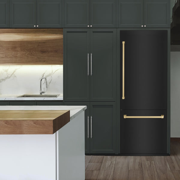 ZLINE KITCHEN & BATH 16.1-cu ft Counter-Depth Built-In Bottom-Freezer Refrigerator with Ice Maker ( Black Stainless Steel with Champagne Bronze accent Handles ) ENERGY STAR Certified