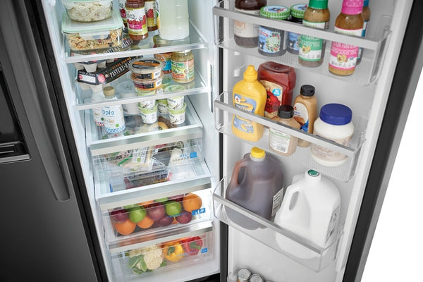 Frigidaire Gallery 22.3-cu ft Counter-Depth Side-by-Side Refrigerator with Ice Maker ,Water and Ice Dispenser ( Fingerprint Resistant Black Stainless Steel ) ENERGY STAR Certified