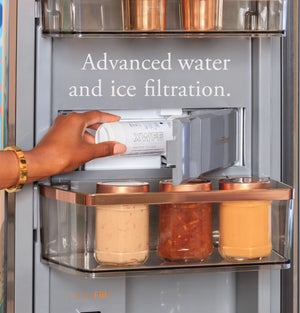 Cafe Counter-Depth 23.2-cu ft 4 -Door Smart Compatible French Door Refrigerator with Ice Maker with Water Dispenser ( Platinum Glass ) ENERGY STAR Certified