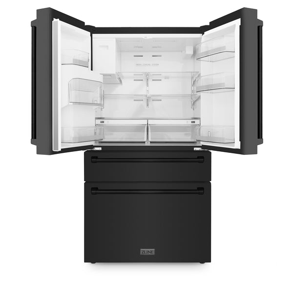 ZLINE KITCHEN & BATH Counter-Depth 21.6-cu ft 4 -Door French Door Refrigerator with Ice Maker with Water Dispenser ( Fingerprint Resistant Black Stainless Steel ) ENERGY STAR Certified