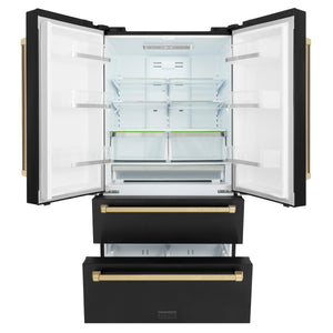 ZLINE KITCHEN & BATH Counter-Depth Autograph Edition 22.5-cu ft 4 -Door French Door Refrigerator with Ice Maker with Ice Dispenser ( Fingerprint Resistant Black Stainless Steel with Champagne Bronze accent Handles ) ENERGY STAR Certified