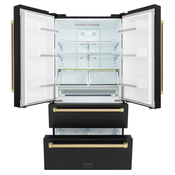 ZLINE KITCHEN & BATH Counter-Depth Autograph Edition 22.5-cu ft 4 -Door French Door Refrigerator with Ice Maker with Ice Dispenser ( Fingerprint Resistant Black Stainless Steel with Champagne Bronze accent Handles ) ENERGY STAR Certified