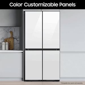 Samsung Bespoke Counter-Depth Family Hub 22.5-cu ft 4 -Door Smart Compatible French Door Refrigerator with Dual Ice Maker with Water Dispenser and Door within Door ( White Glass ) ENERGY STAR Certified