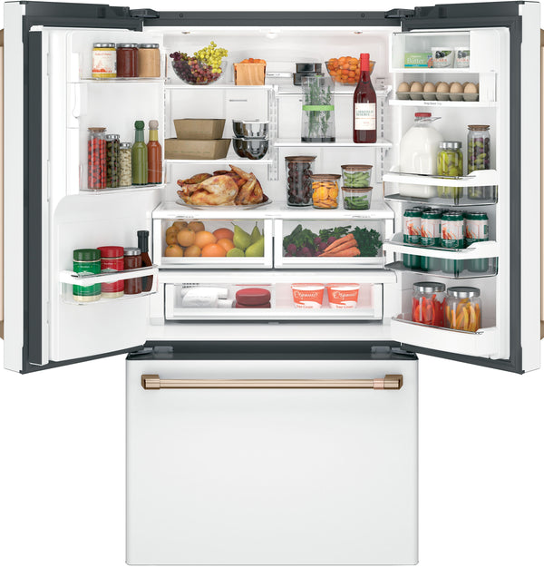 Cafe Counter-Depth 22.2-cu ft 3 -Door Smart Compatible French Door Refrigerator with Ice Maker with Water and Ice Dispenser ( Matte White ) ENERGY STAR Certified